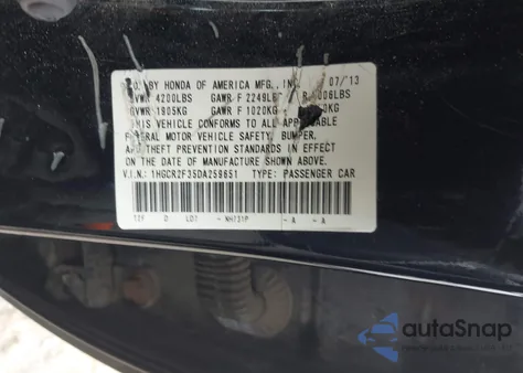 2013 Honda Accord Lx from USA, damaged, VIN 1HGCR2F35DA259651